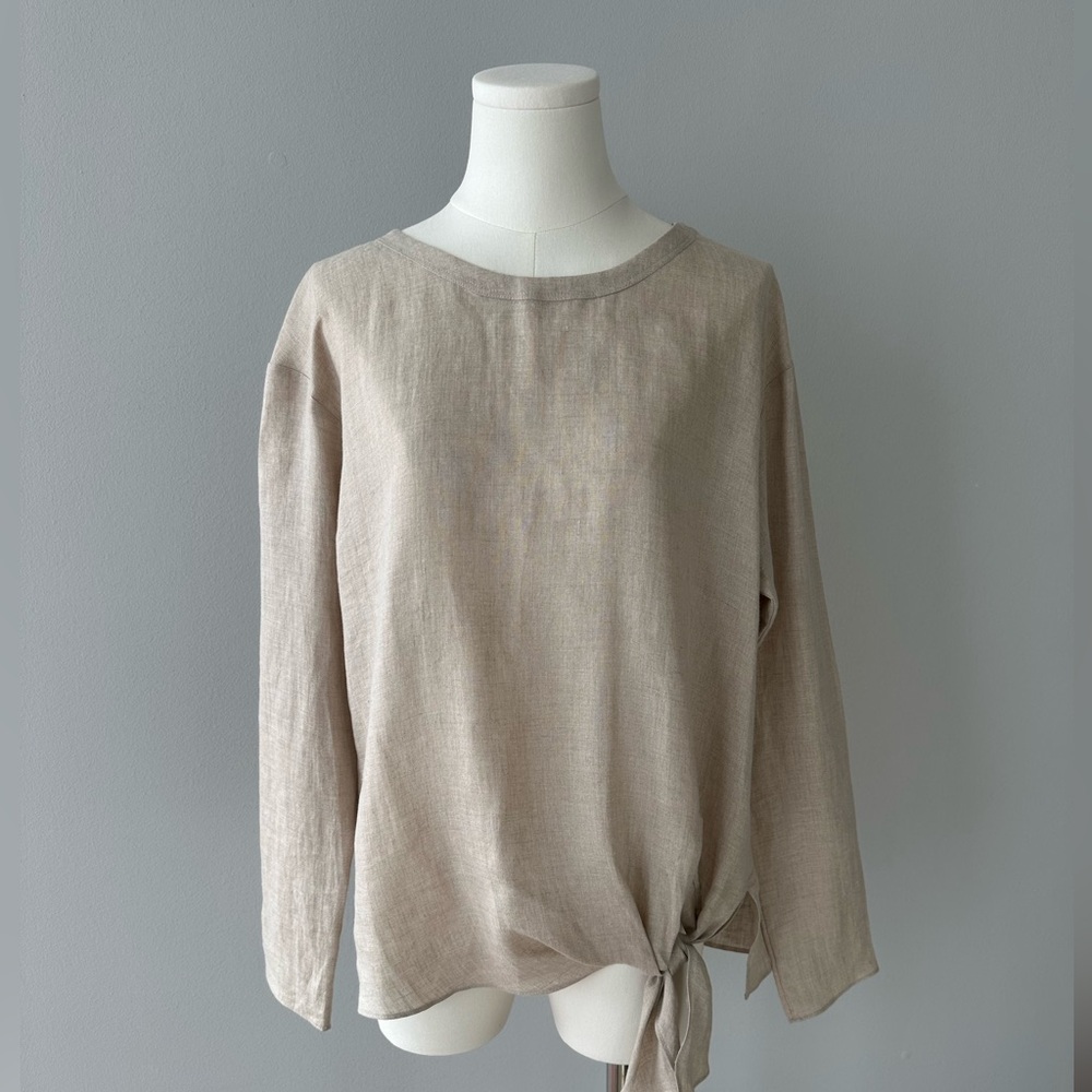 💐 Theory 100% Linen Serah Long Sleeve Blouse with Tie At Side. Size Small. NWT - Picture 2 of 7